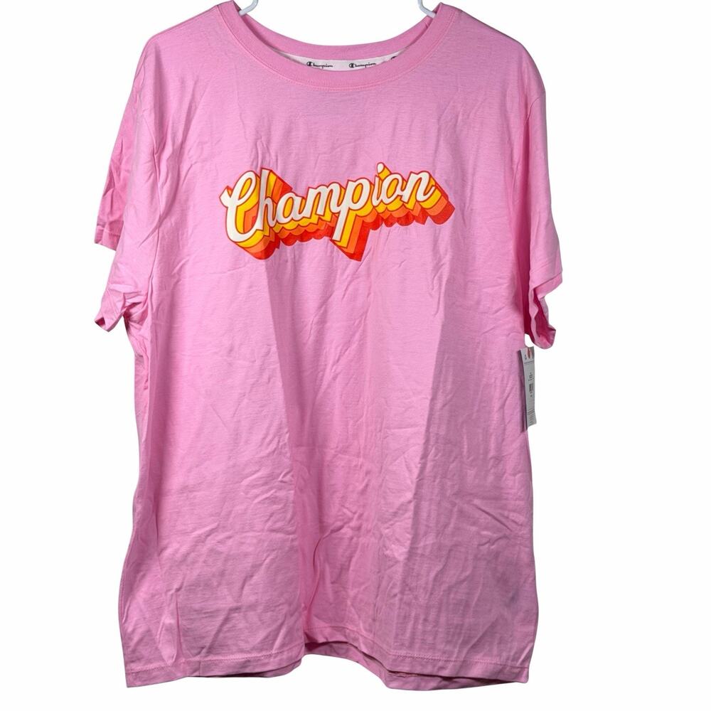 Champion Graphic Tee Women's 2XL Pink Logo Print Jersey Short Sleeve NEW